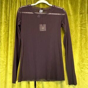 NWT Vintage Y2K Lilith Sheer mesh long sleeve shirt in chocolate brown Large.